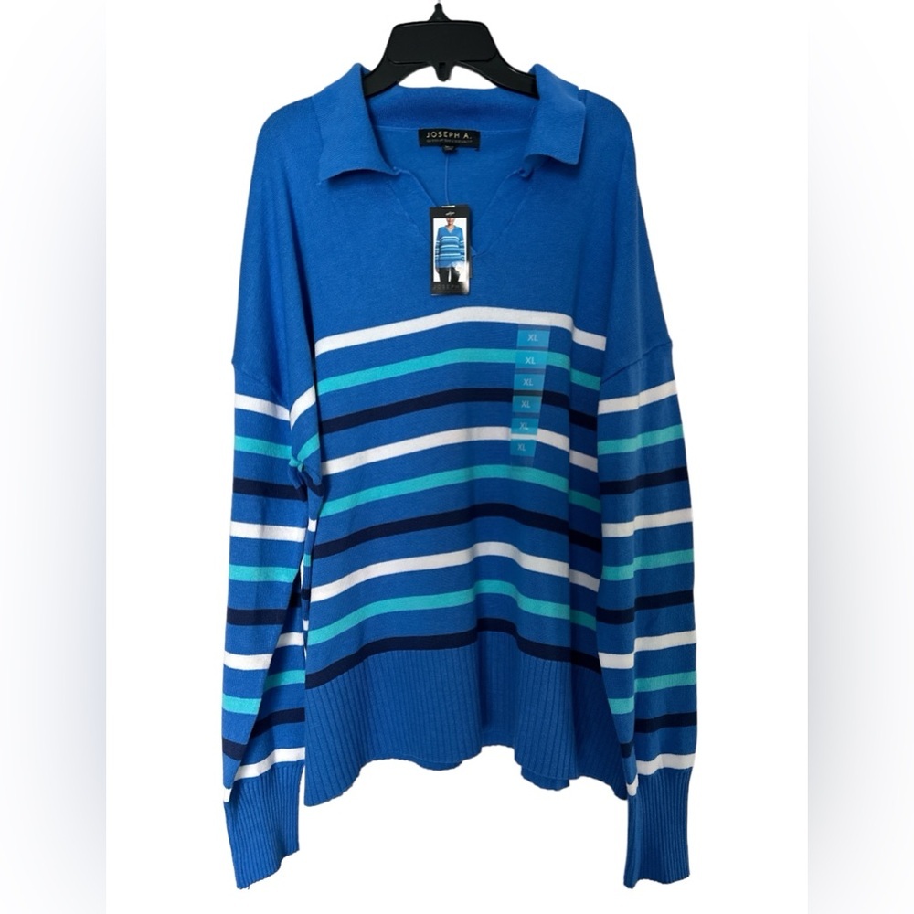 Joseph A Blue Striped V Neck Sweater‎ NWT